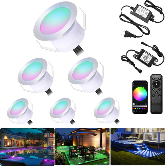 12V Low Voltage RGB Deck Lighting φ1.22" Deck Lights 6pcs with Remote