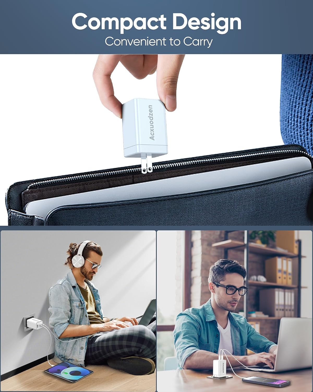 2 Pack USB C Charger Block 160W, 3-Port GaN Dual 65W Type C Charging Block | Foldable QC3.0 Laptop Fast Charging for MacBook, iPhone, Samsung, Galaxy, iPad, Android, White