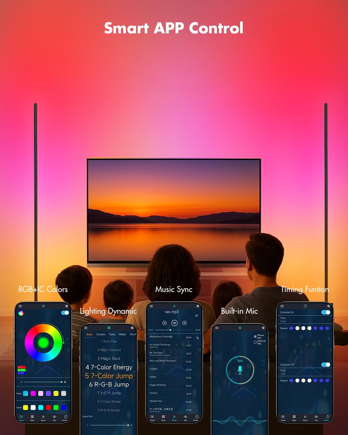 LED Corner Floor Lamp, RGB LED Corner Lamp with App & Remote, Smart Floor Lamp with 16 Million Colors, Music Sync, Scene Modes, Color Changing Standing Lamps for Living Room, Bedroom