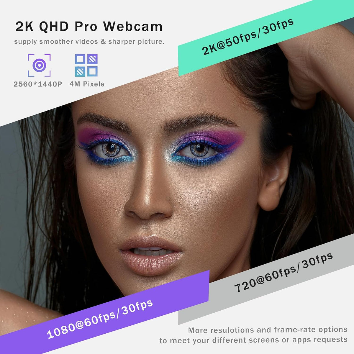2K Webcam for PC with Microphone/Ring Light,USB C Computer Camera