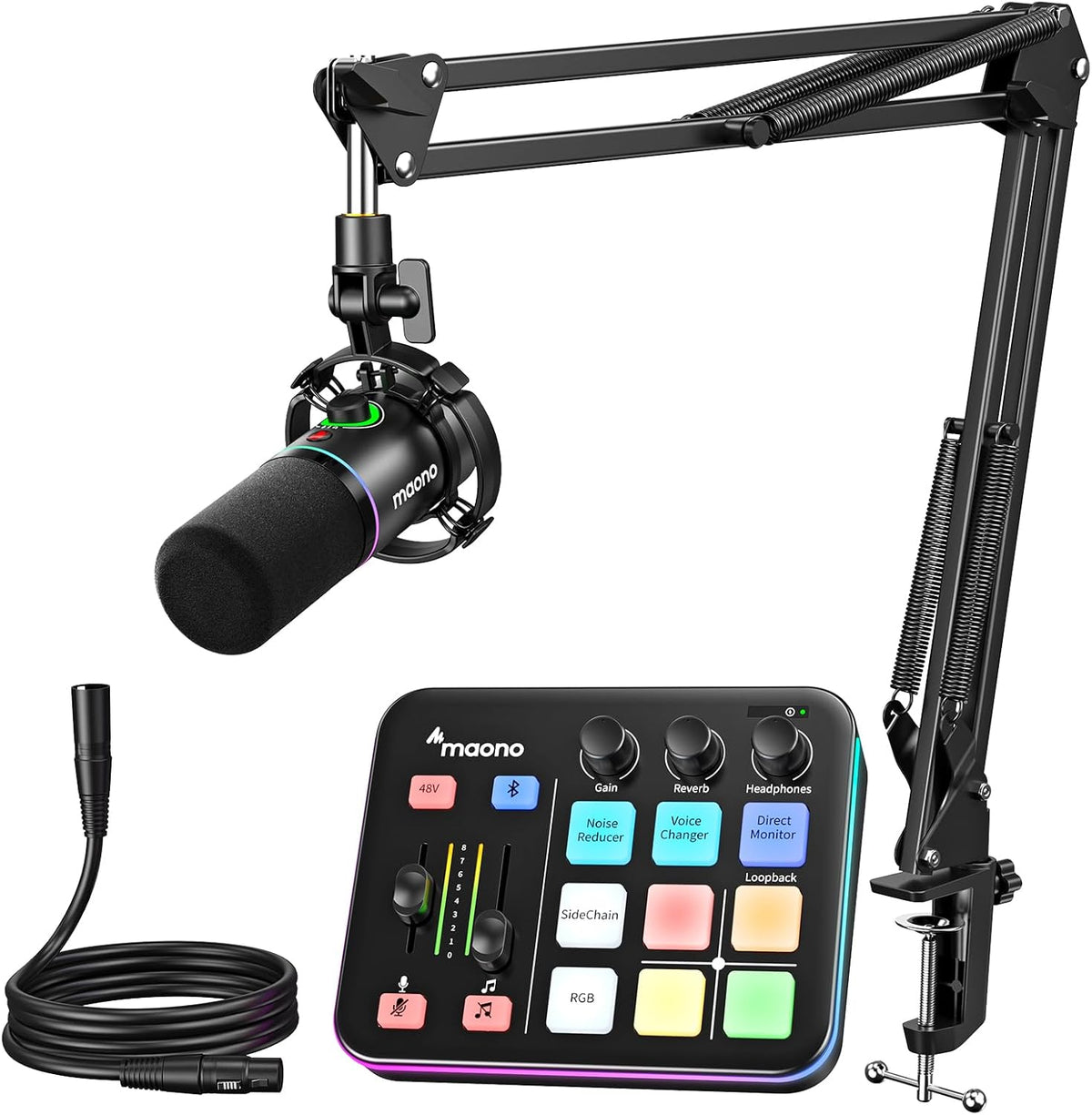 MAONO G1 NEO & PD200XS Gaming Bundle: Audio Mixer and XLR Dynamic Mic | noise reduction, live podcast sessions, recording, creator desk setup, fun controls, complete starter streaming workflow