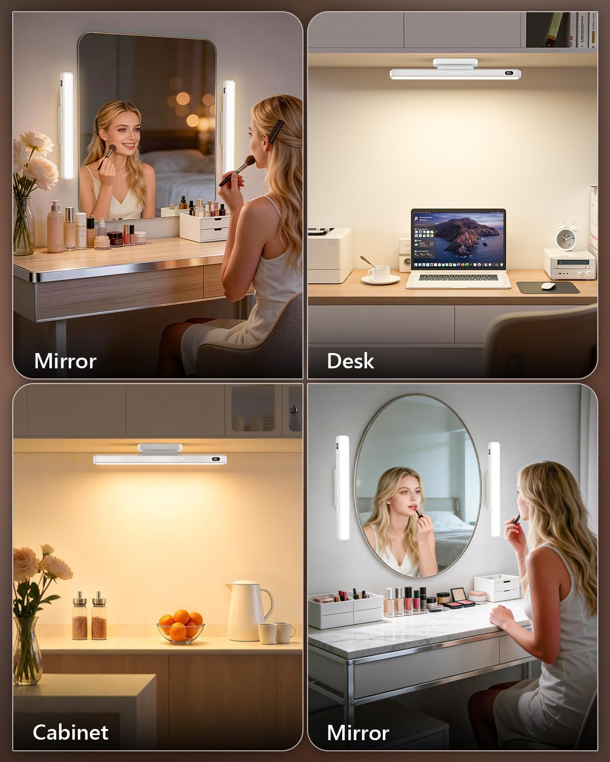 WILLED 3W Rechargeable Vanity Lights for Mirror with Remote Control，Eye-Friendly Mirror Lights Stick on,Adjustable Color Temperatures Makeup Light with Battery Display for Bedroom, Bathroom(2 Pack)
