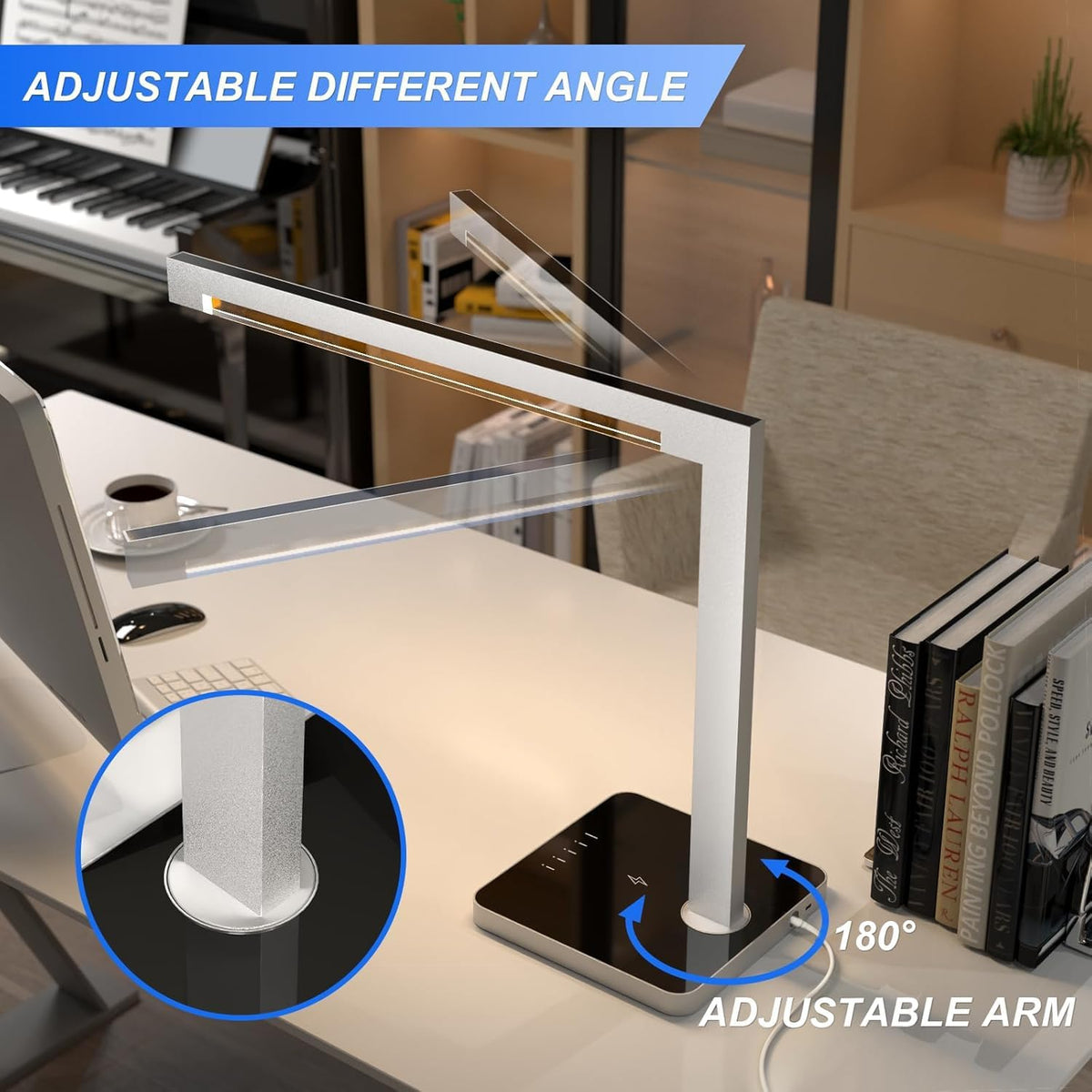 Aluminum LED Desk Lamp with Charging Station, 15W Table Lamp Work
