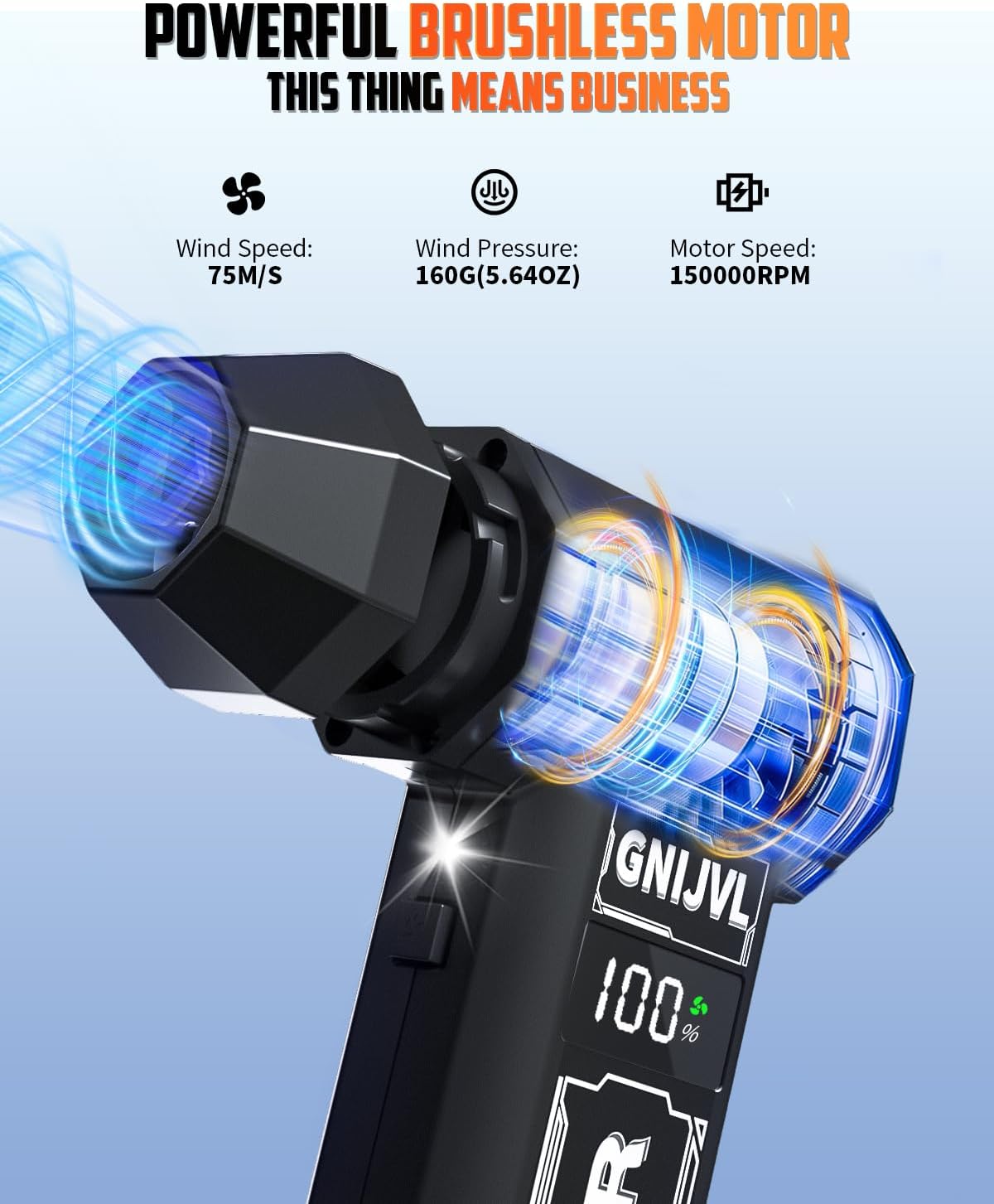 Compressed Air Duster, 150,000RPM 4-Gear Adjustable Super Power Air Blower Electric Air Duster with LED Light,One-tap Booster with 8000mAh Rechargeable Battery for PC, Keyboard, Car, Home Cleaning