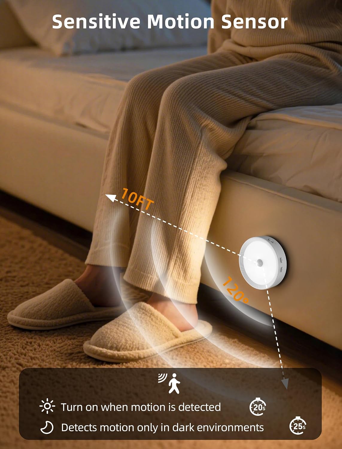 3PACK Rechargeable Puck Lights with Remote Motion Sensor Light indoor White