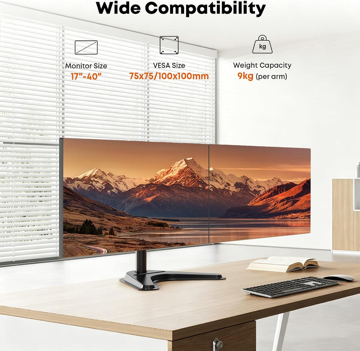 Dual Monitor Stand fits 17-40 inch, Free Standing Heavy Duty Monitor Mount