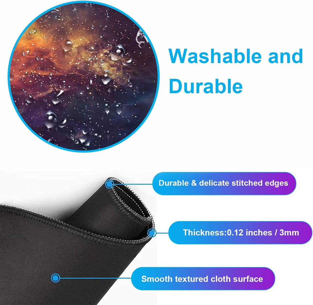 Large Starry Sky Mouse Pad with Stitched Edges, Computer Keyboard Desk Pad