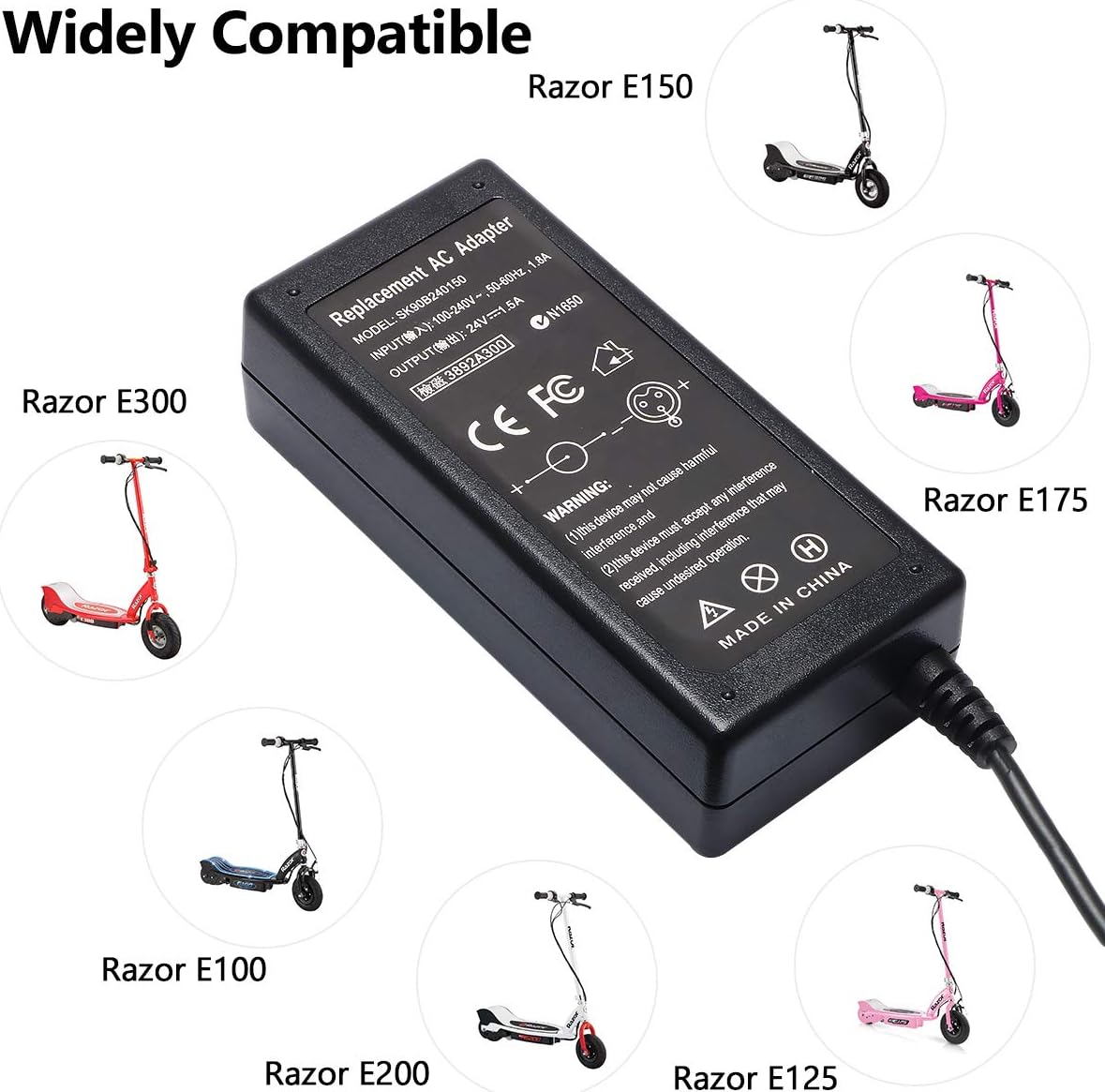 24V Charger for Razor Scooter MX350 Dirt Bike Pocket Mod E100 E200 E300 | Revive the idle scooter! 24V replacement charger instantly gets your Razor back in business for weekend fun.