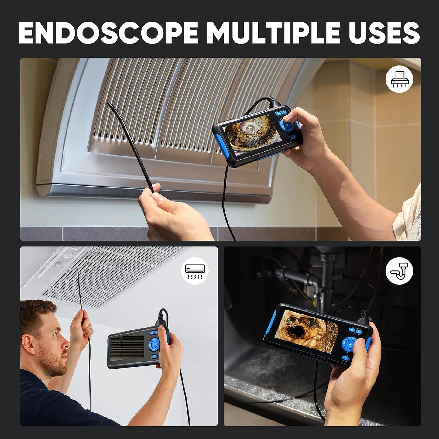 Endoscope Camera with Light, Dual Lens 4.3'' Inspection Camera, 1080P HD Borescope, IP67 Waterproof Snake Camera for Inspecting Walls, Vents, Automotive Engines, Pipes, 16.4FT