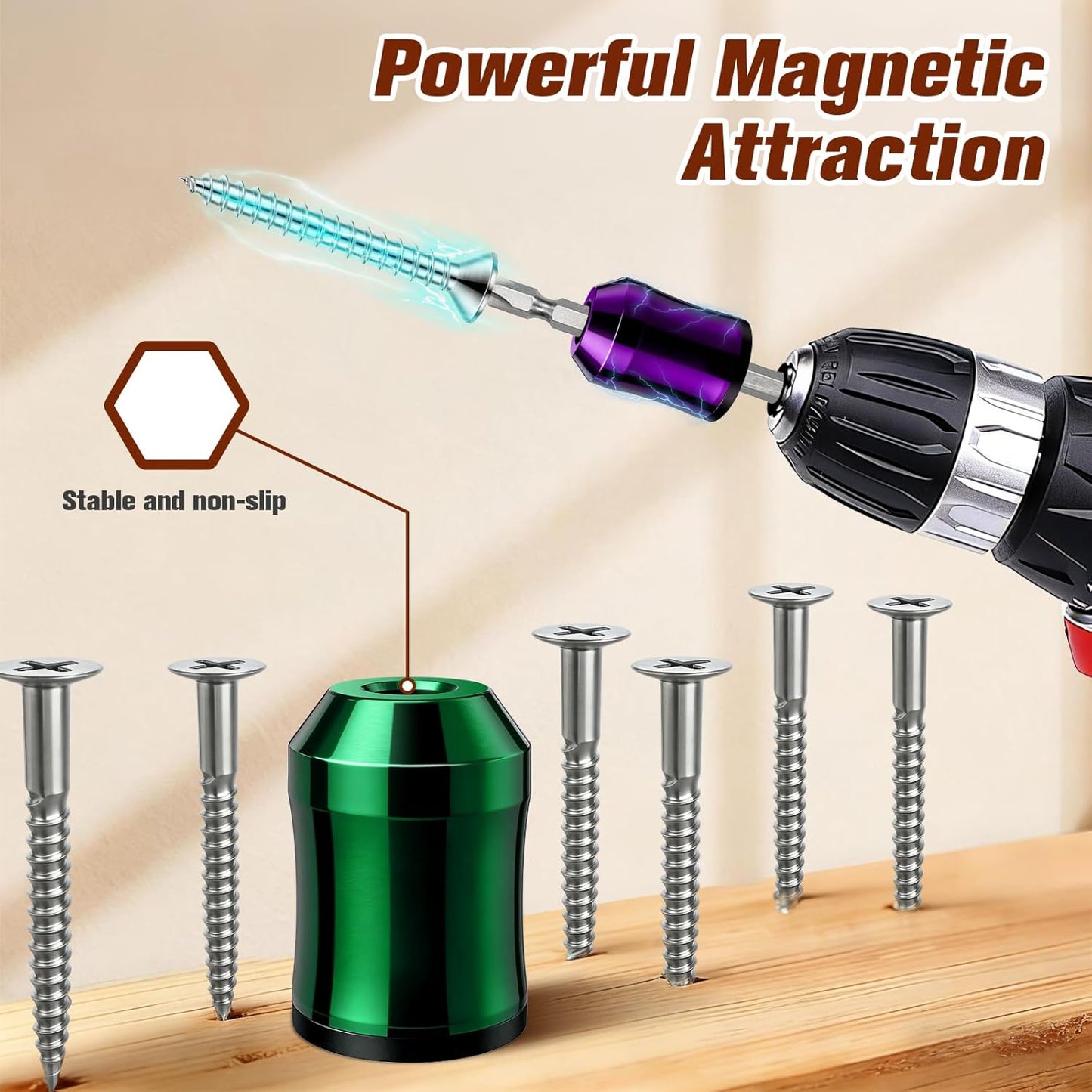 Magnetic Screw Ring, 1/4", for Use with Electric Drills, 3PCS | Magnetic Attachment, Enhanced Magnetic Strength of the Bit, Removable