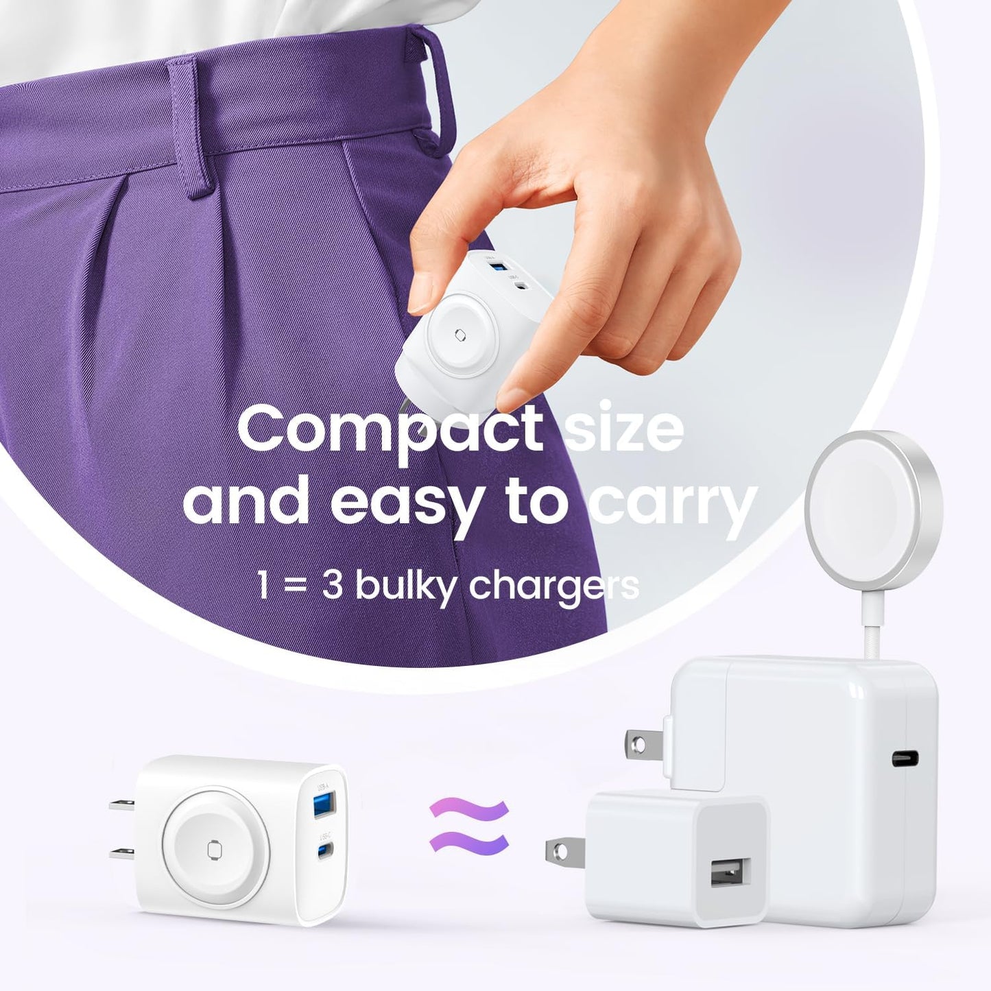 TOPADRE PD 20W USB C Charger Block for Apple Watch, White | 3-in-1 Charging Station with Built-in Wireless Charger, Dual Ports Compatible with Apple Watch, iPhone, AirPods