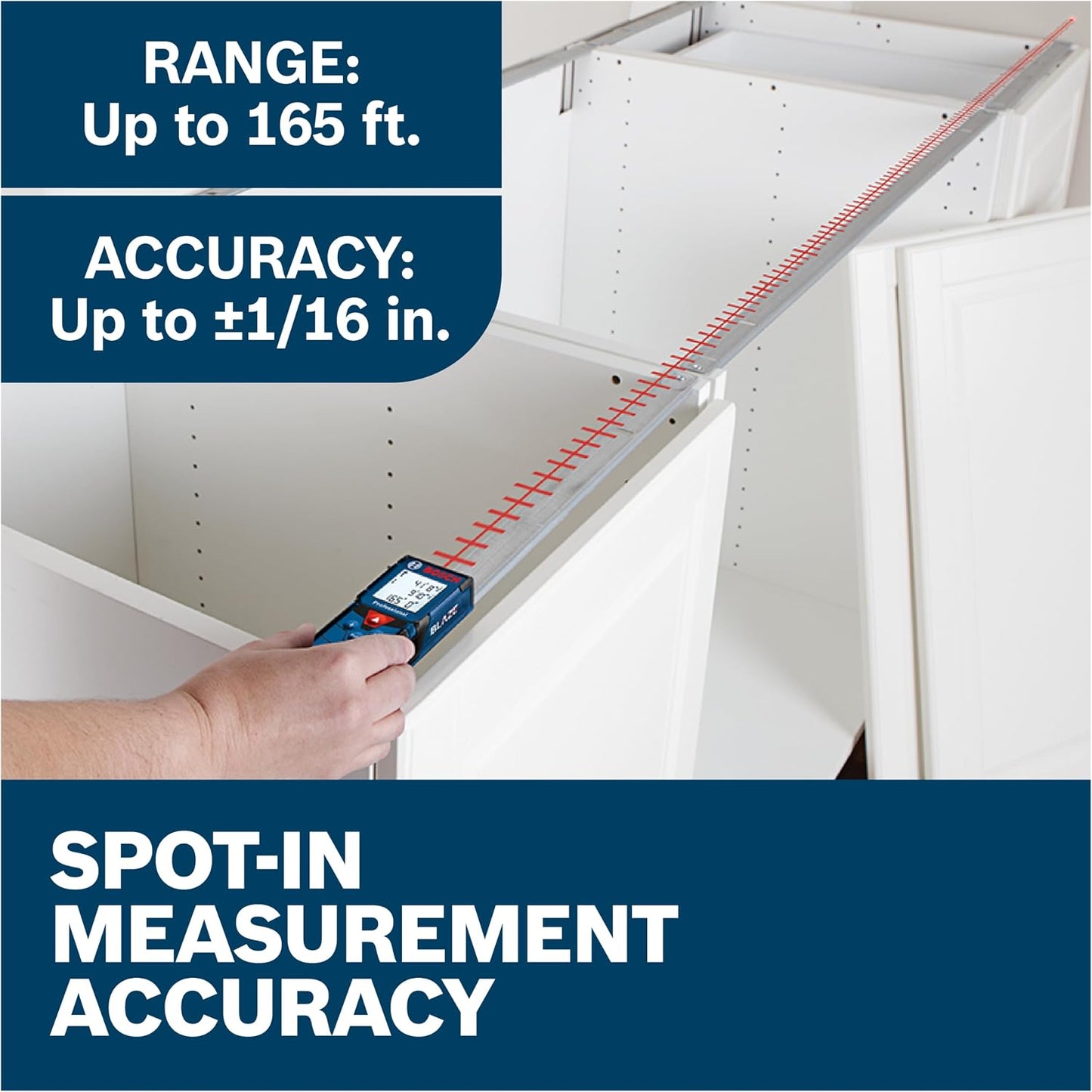 BOSCH GLM165-40 Blaze™ Pro 165 Ft. Laser Measure, Distance Measuring Laser | Backlit display, area and volume calculations, indirect measurement