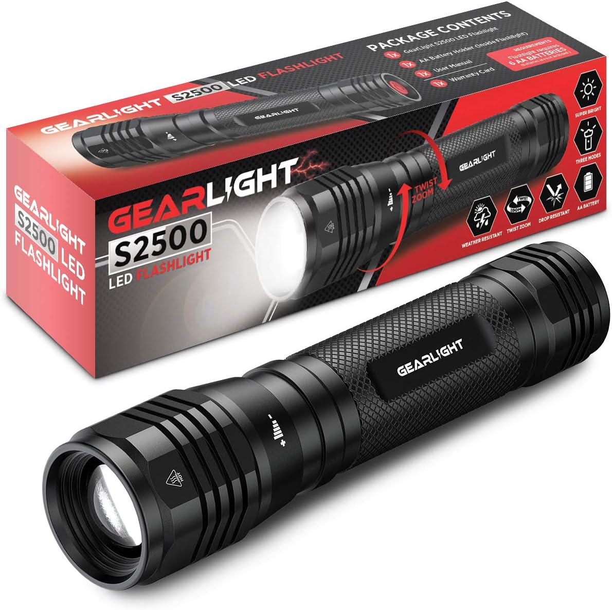 LED Flashlight High Lumens, Tactical Flashlight Battery Powered (Batteries Not Included), Bright Handheld Flashlight for Camping, Hunting, Home, Security, Hiking, Walking at Night & Emergency Use