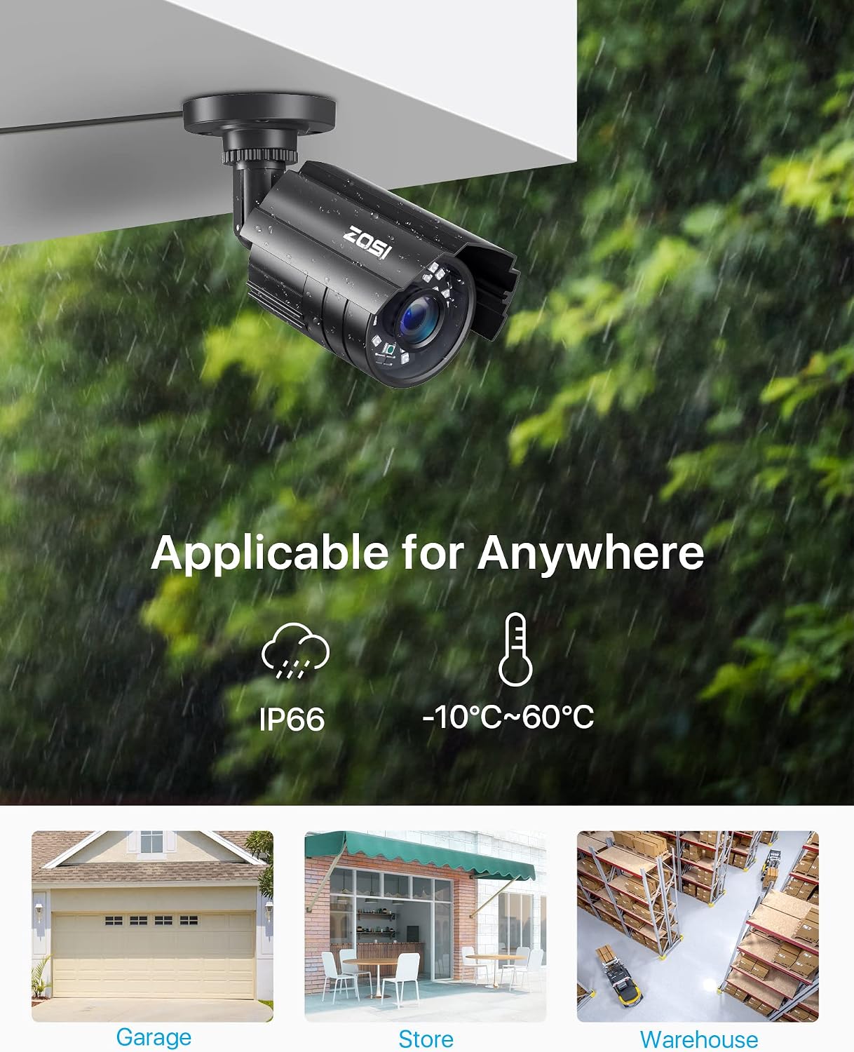 ZOSI 1080P CCTV Camera Outdoor Indoor Hybrid 4 in 1 HD TVI/CVI/AHD/CVBS Home Security Cameras System,Night Vision,Waterproof Metal Housing Bullet Cam For 960H,720P,1080P,5MP,4K analog Surveillance DVR
