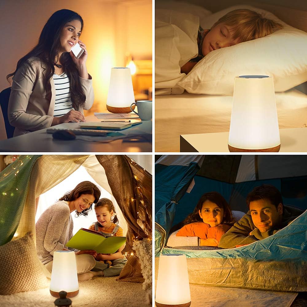 Table Lamp Touch Night Light - Portable Sensor Remote Control Bedside Lamps with Quick Rechargeable USB Dimmable Warm White Light 13 Colors RGB Table Lamp for Bedroom Living Room Office Hallways
