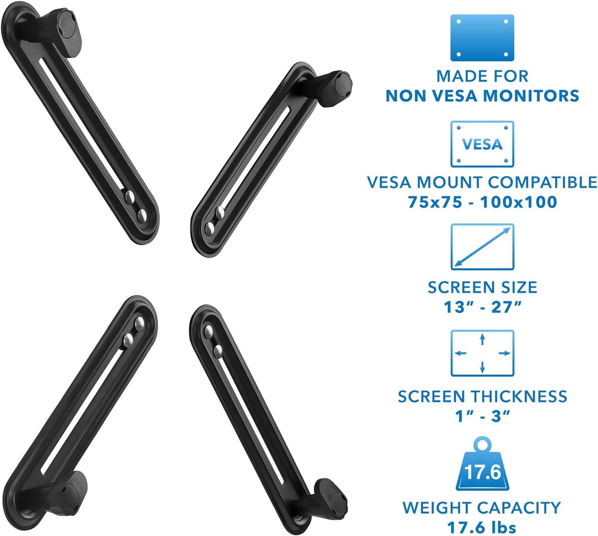 Mount-It! Non-VESA Monitor Mount Adapter Kit – Universal VESA Mount Adapter for 13–27 Inch LCD LED Screens, Converts to 75x75 & 100x100, Heavy Duty Steel Bracket for Desk
