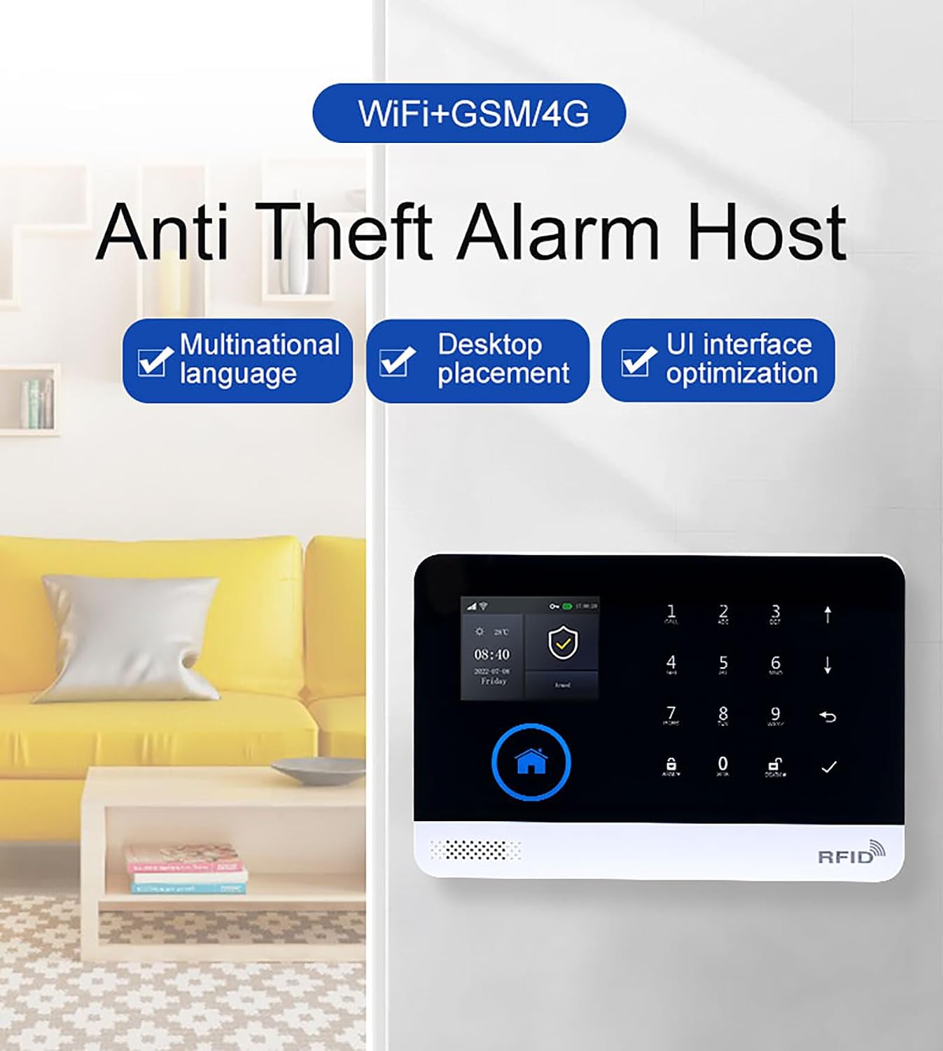 2G/4G Wireless Home Alarm Security System 9PCS 433MHz LCD Display with Host Remote Controls Alarm Window Door Sensor WiFi+GSM Auto Dial Alarm Compatible with Alexa Google Home Voice Control