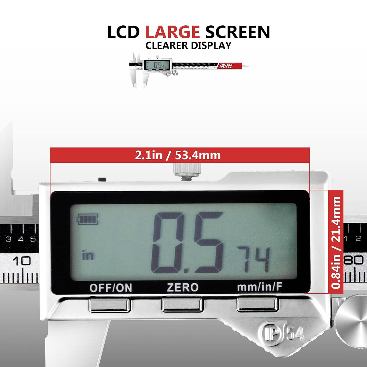Rechargeable Digital Caliper 6 Inch, Stainless Steel | Large LCD Display, Inch/mm/Fraction Conversion, Electronic Micrometer, Professional Vernier Measuring Tool
