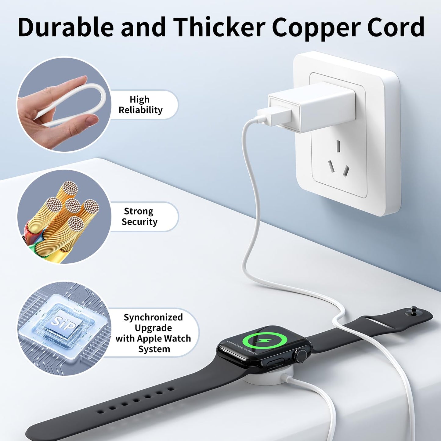 EGK 20W USB-C Magnetic Fast Charger for Apple Watch (MFi), Wireless Charging Cable for All iWatch Series (2 m)