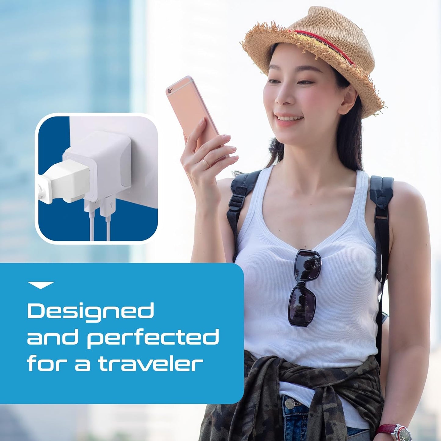 Ceptics Thailand Travel Plug Adapter – Type O Power Adapter with USB-C & A + USA Input – Ultra Compact,3-in-1 Safe Grounded Adapter Plug for Thailand