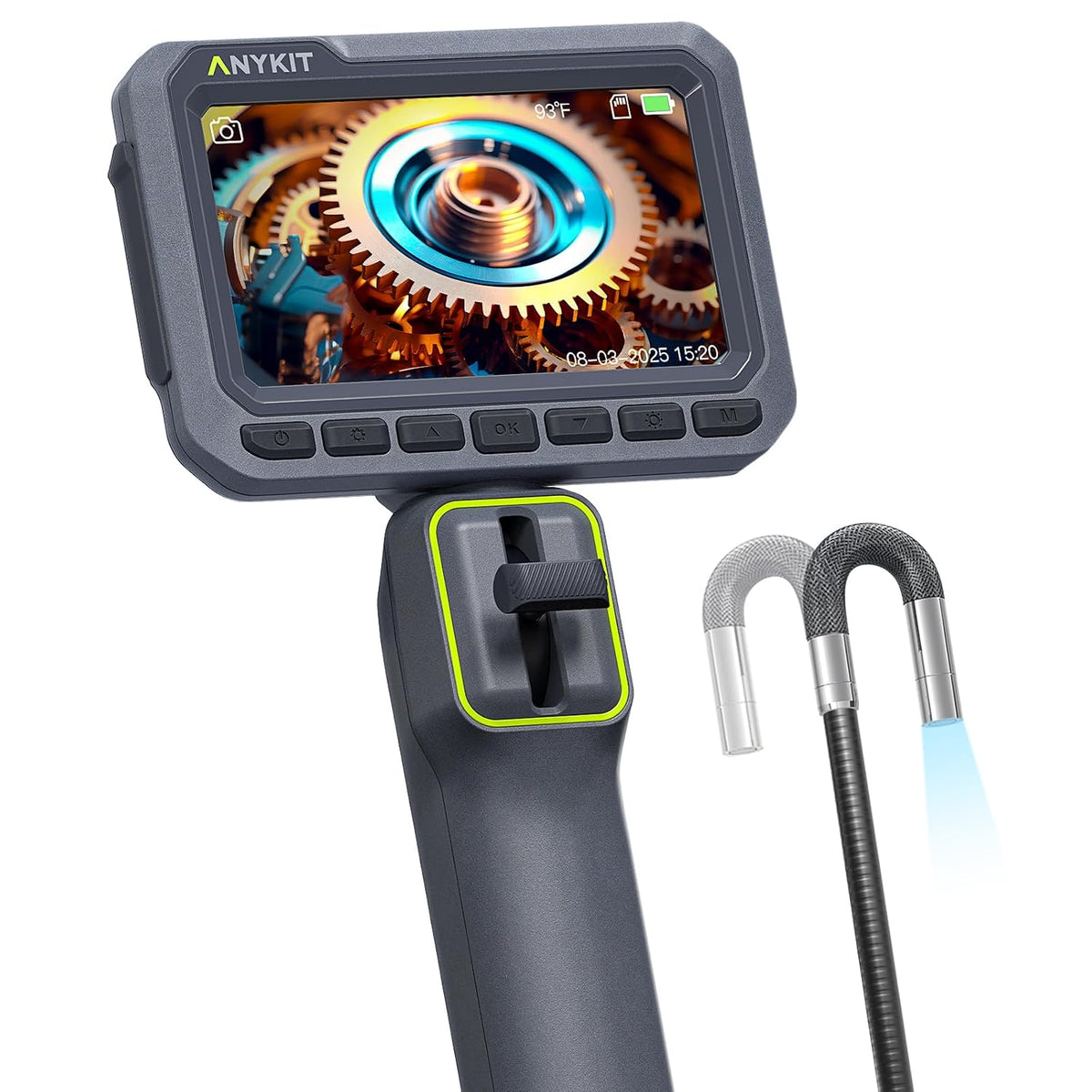 Anykit 210° Two-Way Articulating Borescope, 0.22in Slim Probe Endoscope | 4.3" IPS HD Video Inspection Snake Camera with High-Brightness LED Lights, for Automotive Engine Inspect - 4FT