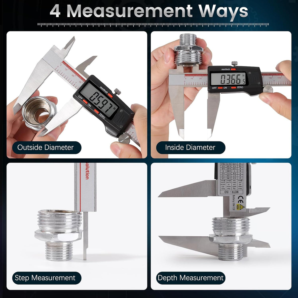 Housolution Digital Caliper 12 Inch, Caliper Measuring Tool with Large LCD Screen, Inch/MM, 4 Measuring Ways, Auto-Off LCD Stainless Steel Micrometer Vernier Caliper for Printing Jewelers Woodworkers