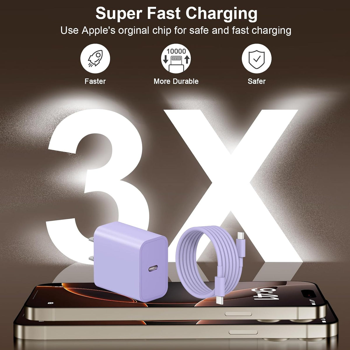 iPhone Duo 18 17 16 15 Charger Fast Charging USB C Charger Block, Purple
