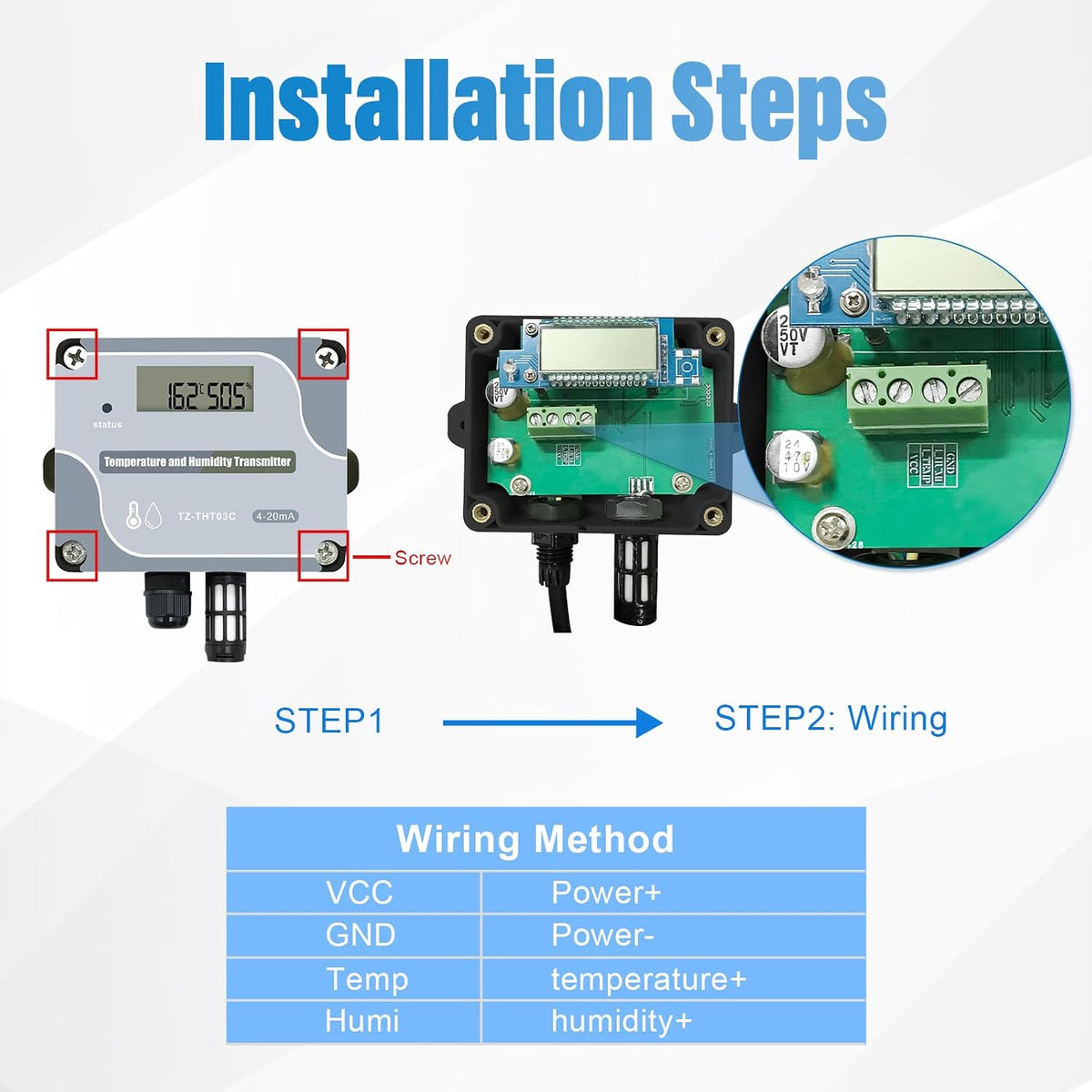 Tzone 4-20mA Temperature Humidity Transmitter Industrial Analog Temp Sensor