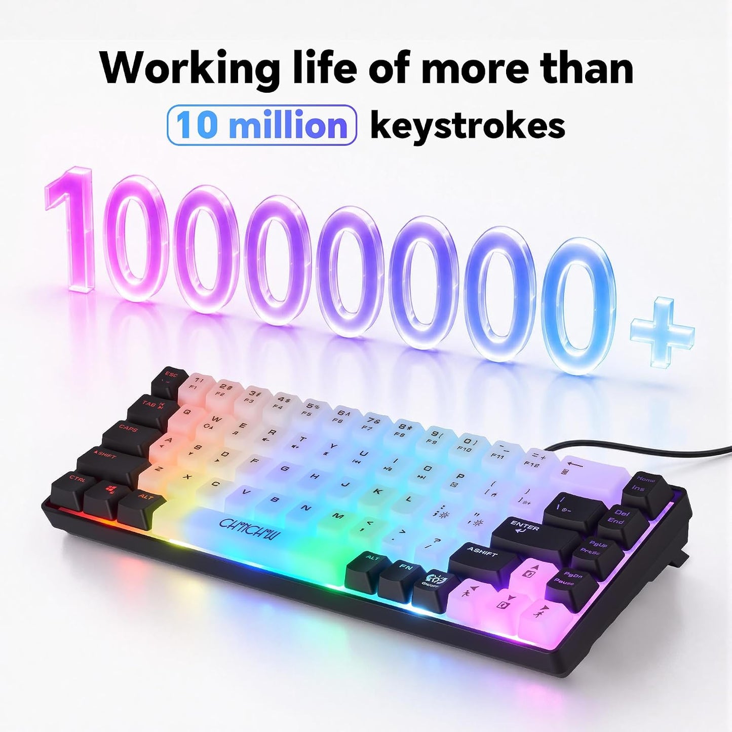 CHONCHOW Mini RGB 60% Gaming Keyboard, 68 Keys Small Compact | USB Wired Rainbow Light Up Backlit Gaming Keyboard for Xbox PS4 PS5 PC Laptop Gamer(White-Black)