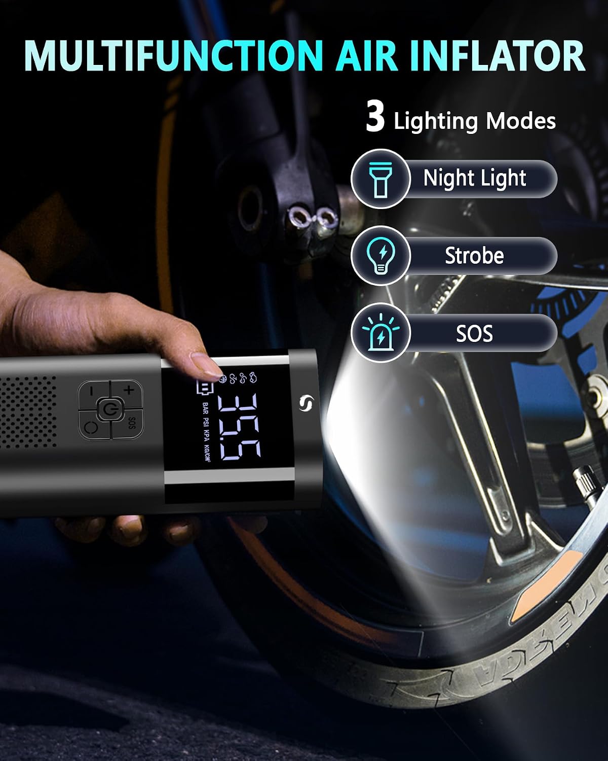 Tire Inflator Portable Air Compressor, Cordless Tire Inflator | Air Compressor with LED Light for Car, Motorcycle, Bicycle and Ball, 150PSI Air Tire Pump with Gauge