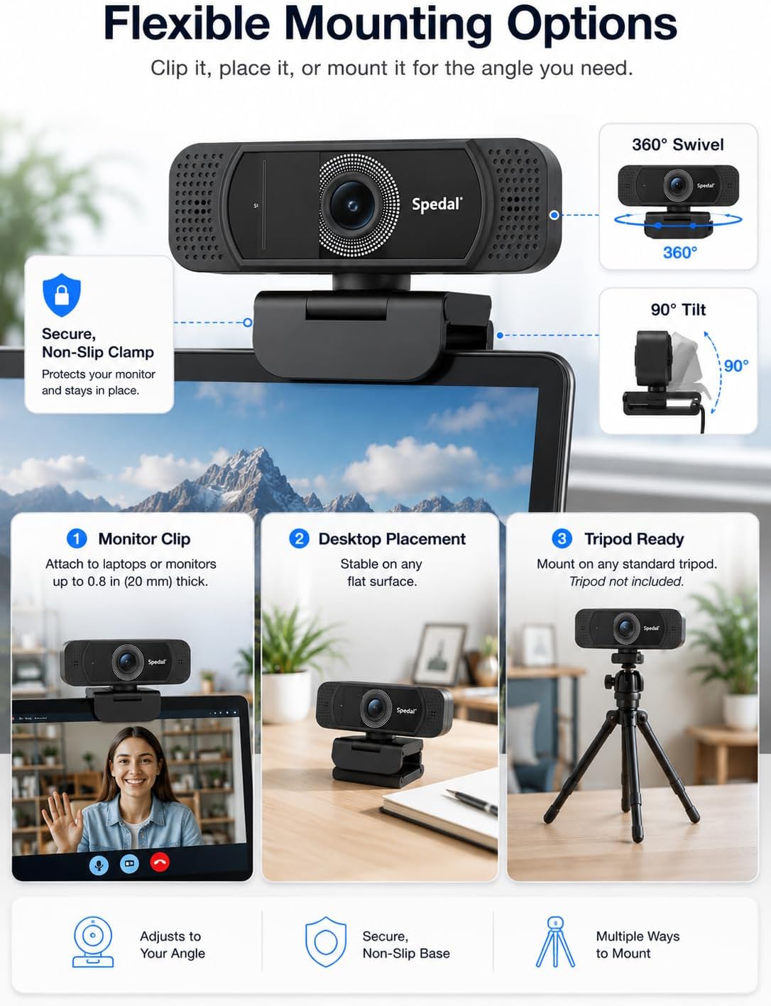 1080P Webcam with Microphone for Laptop and Desktop | Wide-angle web camera with auto light correction and plug-and-play setup for Zoom, video calls, streaming and classes.