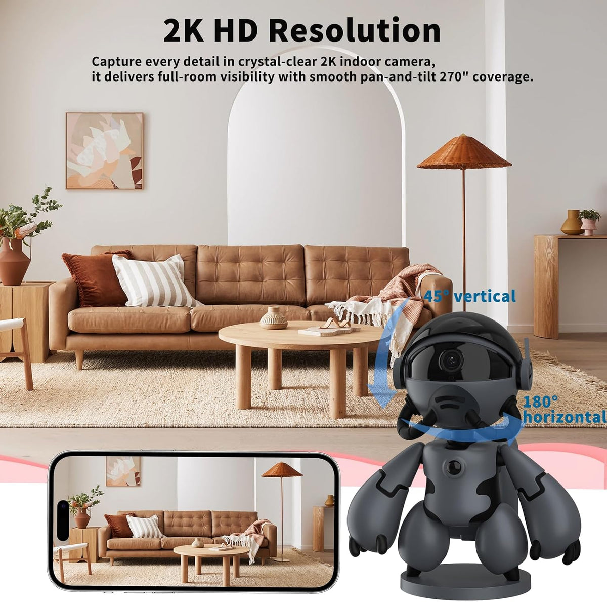 2K Indoor Camera Robot, 5G/2.4G WiFi Indoor Cameras for Baby Pet Monitor