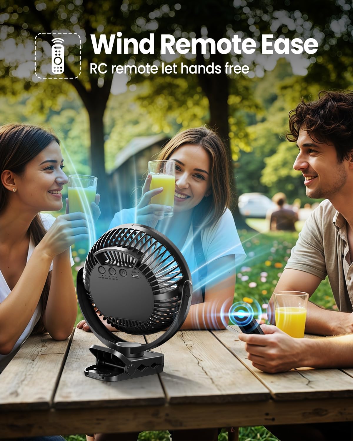 40000mAh Clip on Fan for Golf Cart, Up to 127Hrs Portable Rechargeable Fans | 8-inch Desk Fan with 3 Speeds, 9 LEDs, Remote, Timers, Hook, Battery Operated Fan for Office, Desk, Camping, Treadmill, Tent