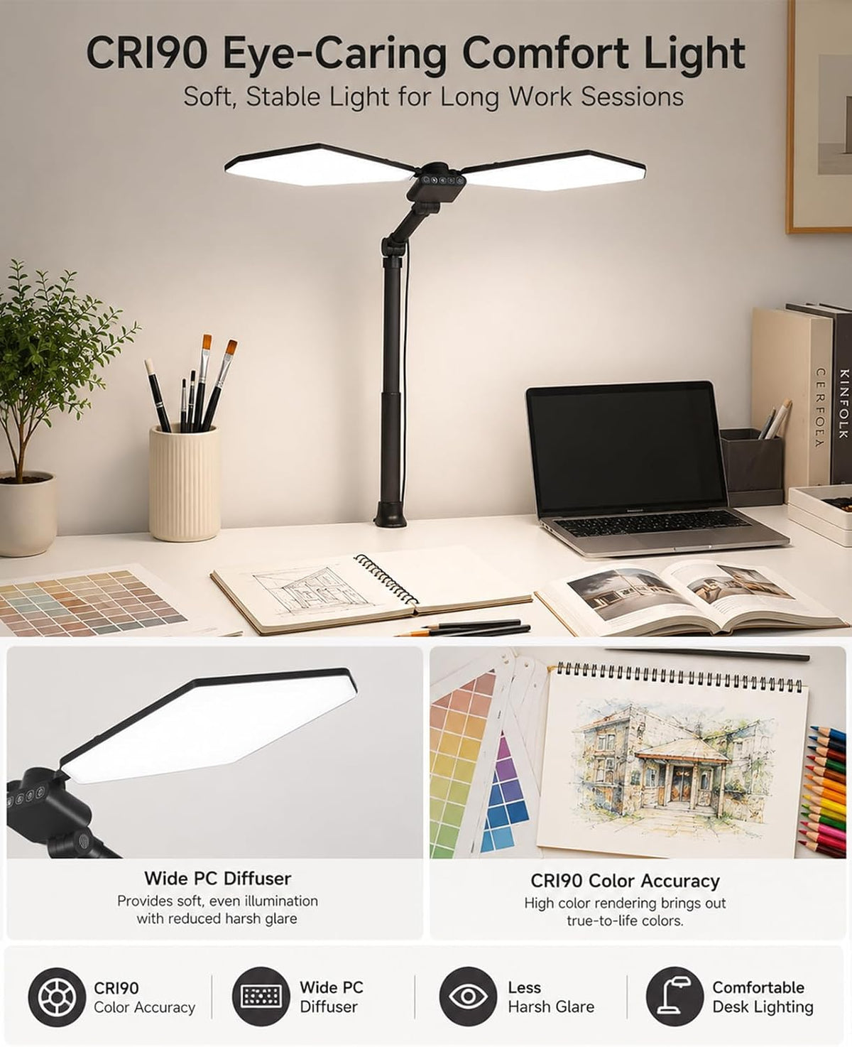 LED Desk Lamp with Clamp, Laptop Light Computer Desk Lamps for Home Office