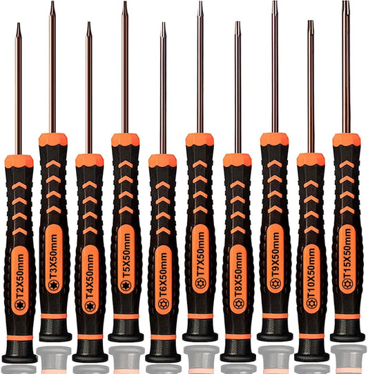 Torx Screwdriver Set of T2-T15, TECKMAN 10-Piece Magnetic Small Torx Security Screwdrivers with T2 T3 T4 T5 T6 T7 T8 T9 T10 T15 Star Screwdriver Tool Kit for Xbox,PS3,PS4,Knife,Computer & Other Device