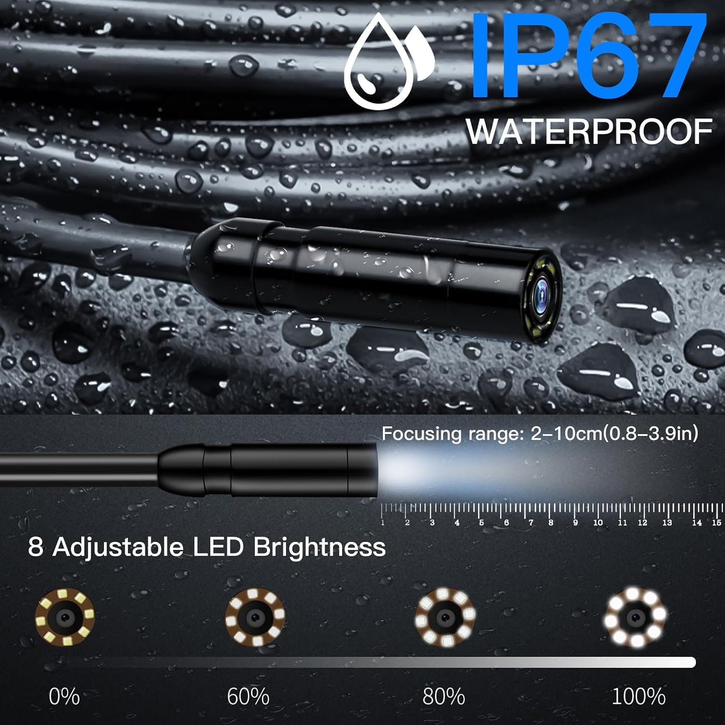 Endoscope Camera with Light for Mechanic Automotive HVAC Wall Inspection | 8 Adjustable LED,4.3" HD IP67 Waterproof Snake Borescope,16.5ft Cord for Drain,Pipe,Plumbing Repair Tools,Gifts for Men