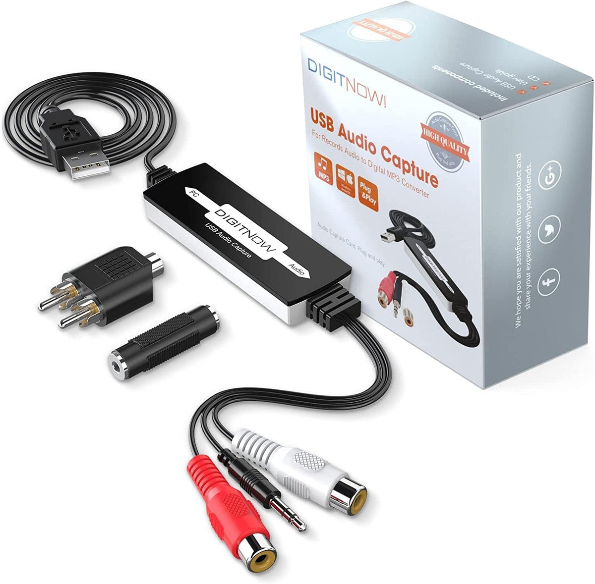 DIGITNOW USB 2.0 Audio Capture Card,Cassette Converter,Cassette to Digital,Cassette to MP3 Converter,Support Mac & Windows 10/8.1/8 / 7 / Vista/XP