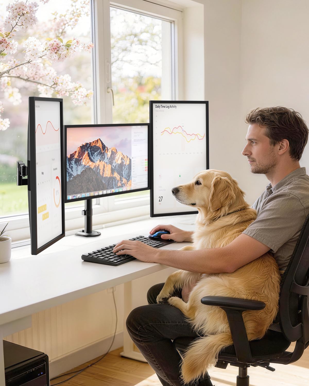 Triple Monitor Mount,Full Motion Arm Fits up to 27 inch | Three Monitor Desk Mount,Cable Management,22 lbs Weight Capacity per Arm,VESA 75/100mm,Black