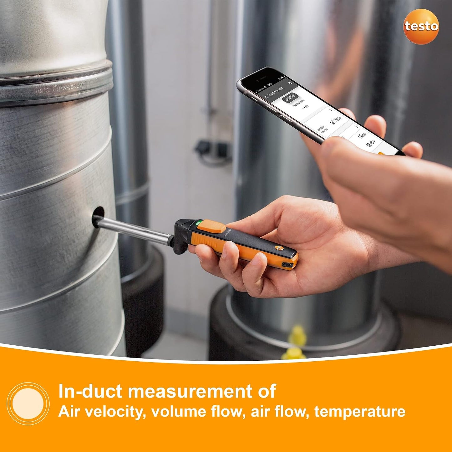 testo 405i Anemometer Handheld for Air Celocity, In-Duct Airflow and Temperature – CFM Meter with Extendable up to 15" Telescopic Shaft - Wind Meter with Bluetooth and App Operation