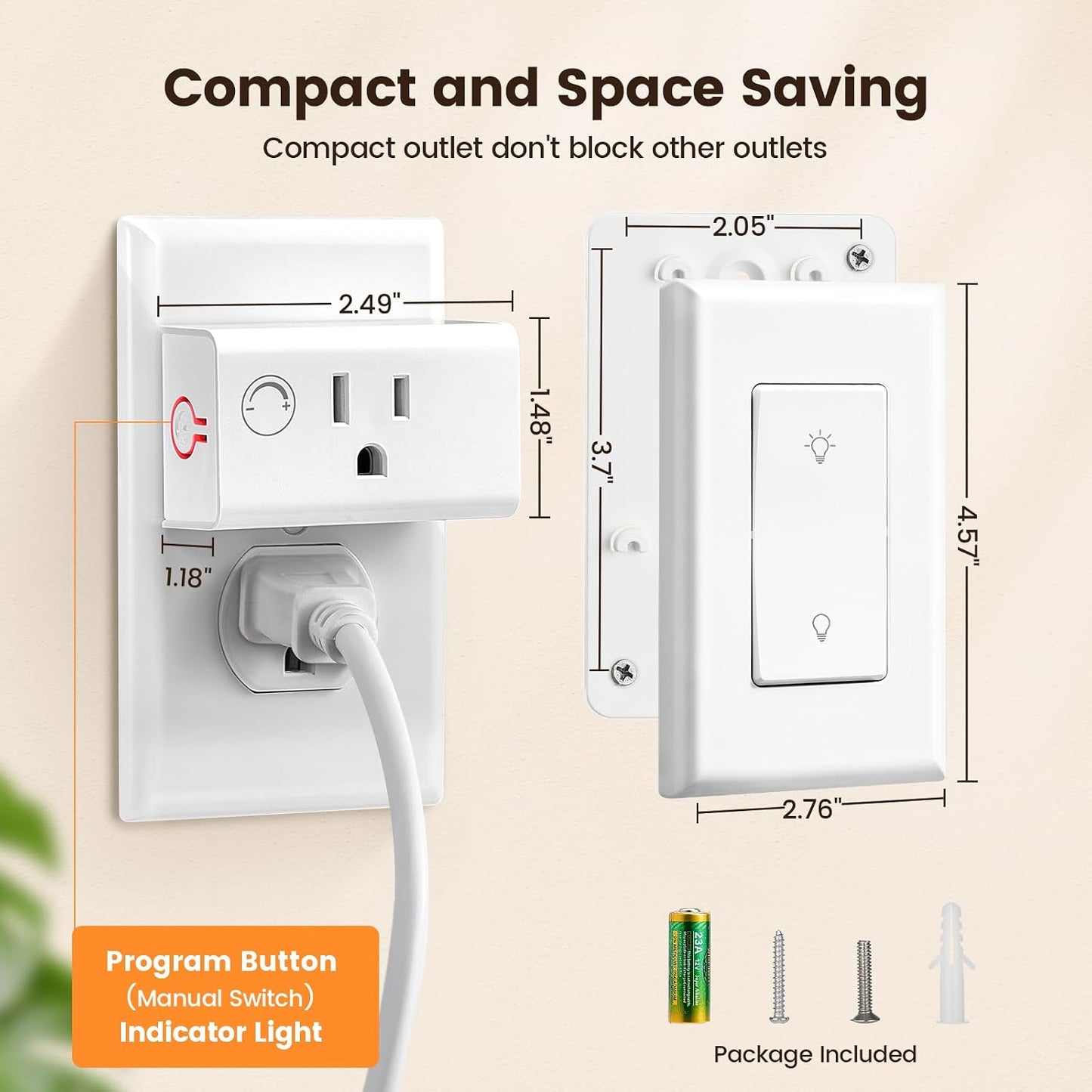 SURAIELEC Dimmer Light Switch, Dimmer Plug with Wall Switch Remote for Dimmable Tungsten and LED Bulbs, 200FT RF Range, Wireless Remote Control Outlet Fit for Plug in Pendant Lamp, String Lights