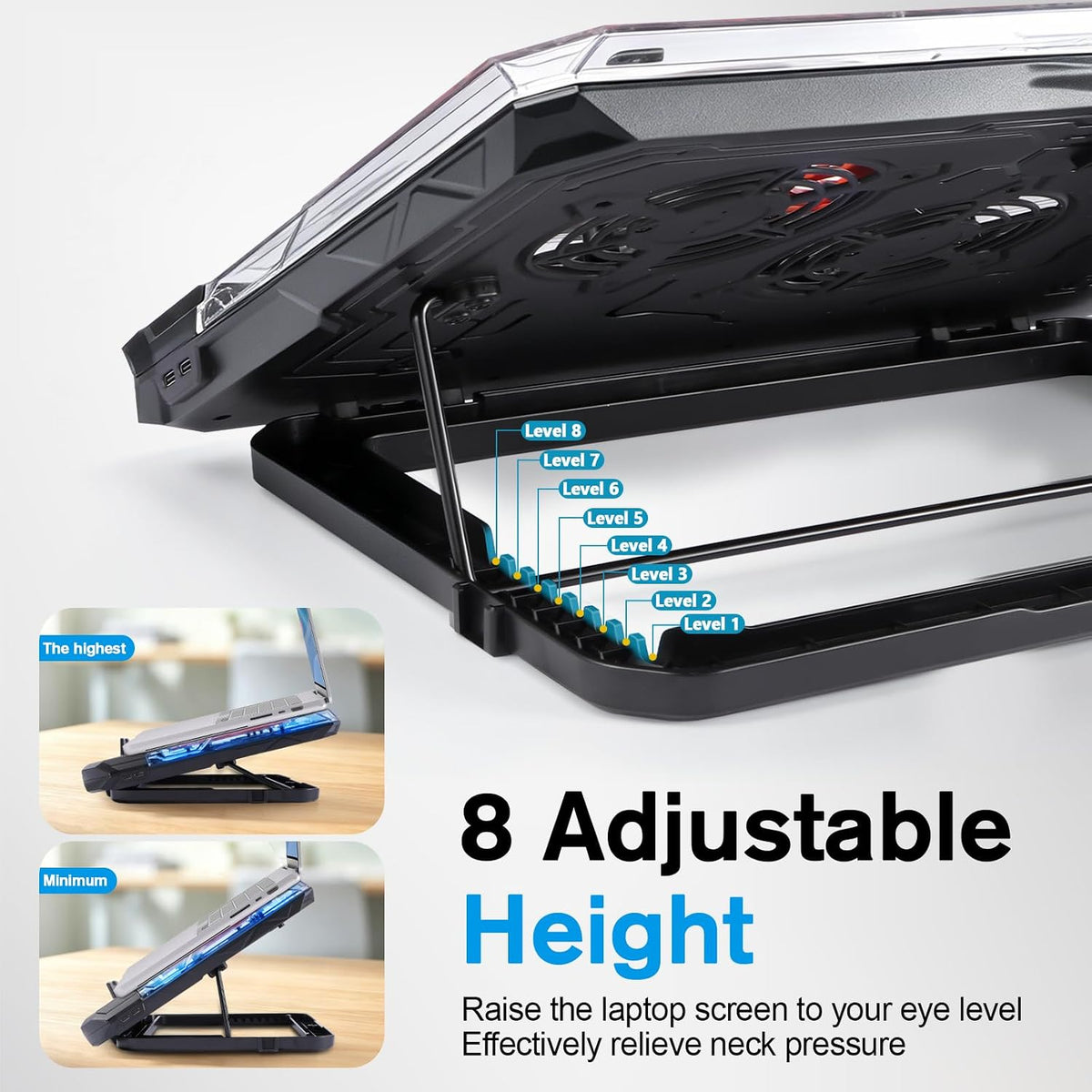 Gaming Laptop Cooling Pad, RGB Laptop Cooler with Powerful Turbo Fan
