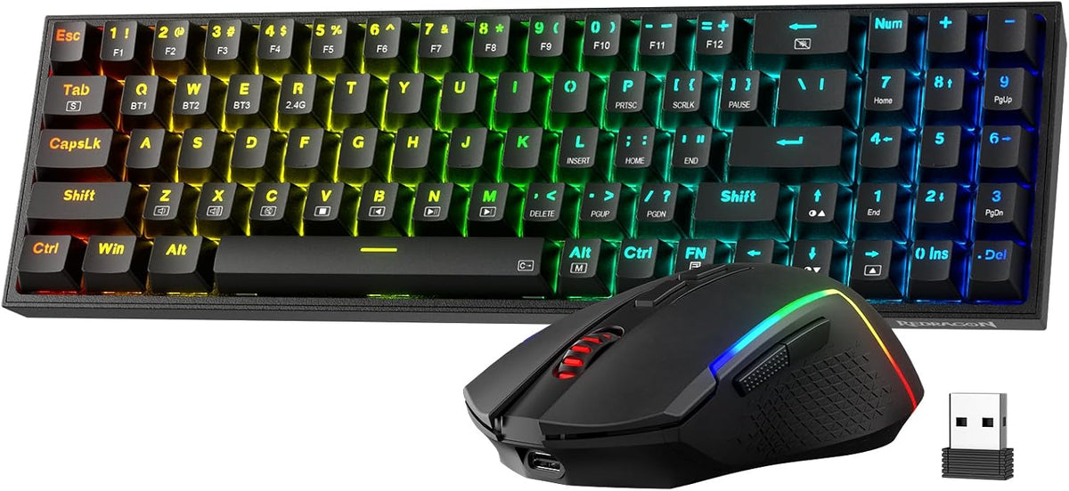 Redragon S136 Combo, K628 PRO 75% Wireless Gaming Keyboard + 7200 DPI Mouse | 78-Key Dedicated Arrow & Numpad, 0-Delay Tri-Mode Both Devices, Swap-Ready Socket, Shared Dongle, M693 5 on-board CPI Mice