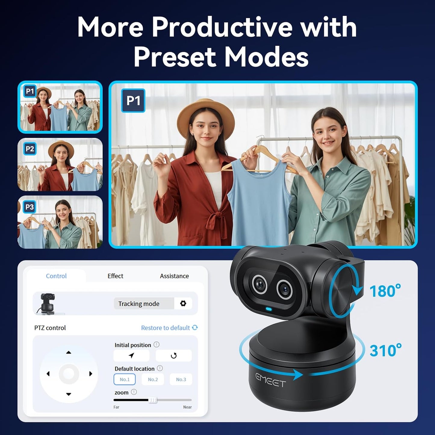 EMEET PIXY Dual-Camera AI-Powered PTZ Camera 4K, AI Tracking | PDAF&AI Autofocus 0.2s, 1/2.55'' Sony Sensor, 3 Mics, Presets, 4K Webcam for Streaming and OBS/Twitch/Switch 2 Compatible