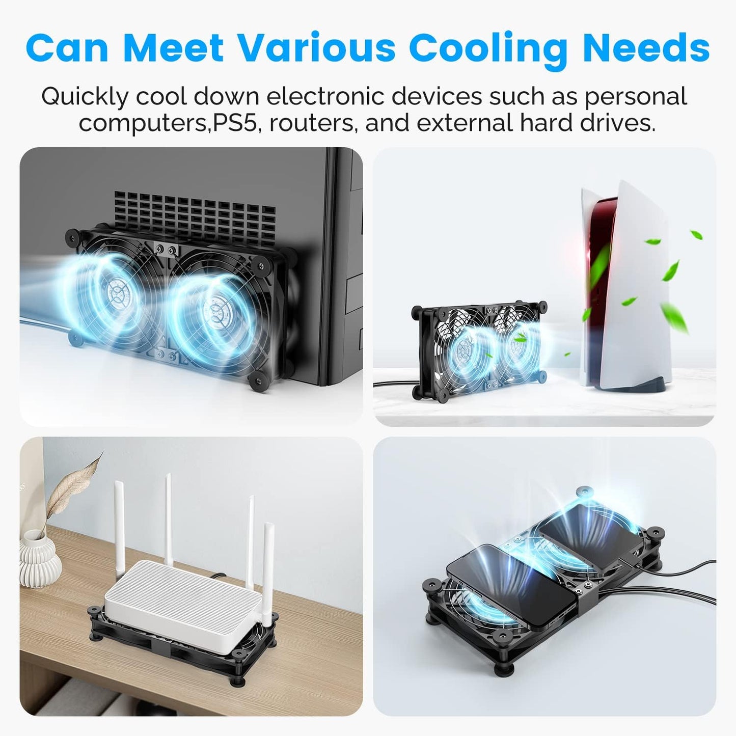 ELUTENG Dual USB Computer Cooling Fan High Speed 120mm Fan Adjustable 5V USB Port Heatsink Cooling Fan 12cm for Laptop Receiver DVR PlayStation Xbox Desk Computer Cabinet Cooling