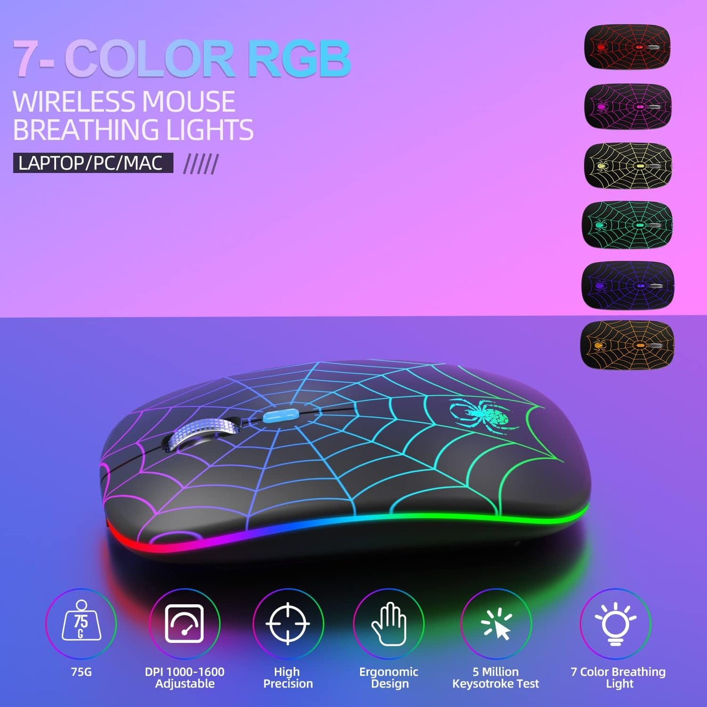 MMK for Wireless Mouse-Black | Led Mouse with USB and Type C Receiver, 3 Adjustable DPI Wireless Computer Mouse for Mac Book, Laptop, Desktop,Windows, PC
