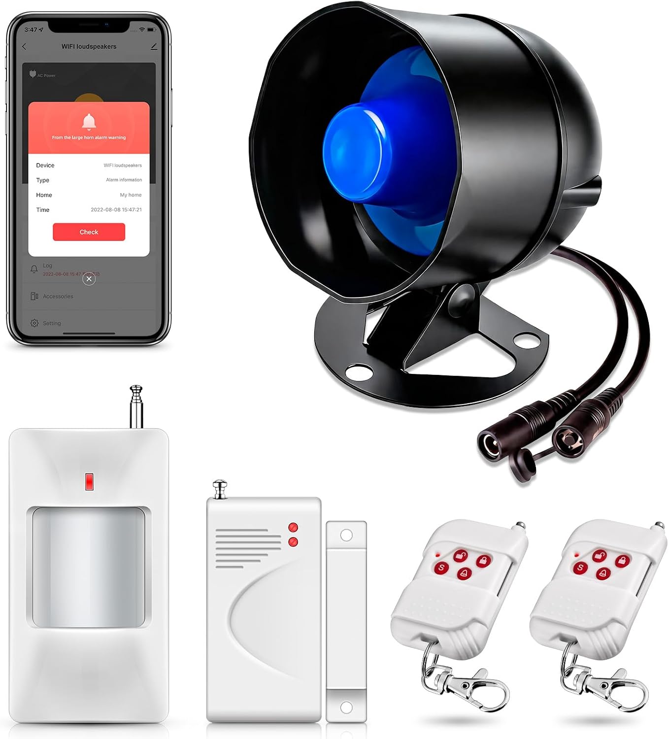 WiFi Alarm Home Security System, Wireless Alarm System with Loud 120dB Motion Sensor Siren, Window Door Alarms Sensor, Remote Control for Shed Garage(SetG)