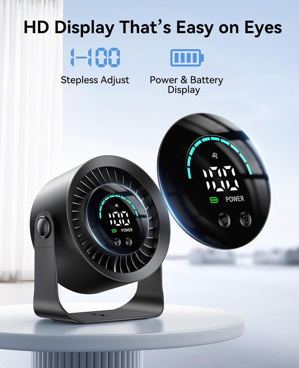 DIGIX Portable Desk Fan, 100 Speeds, 360° Rotation, USB Rechargeable | Quiet LED Display Table Fan with Wall Mount Design. Small Personal Cooling Fans for Home, Bedroom, Office & Travel, Black