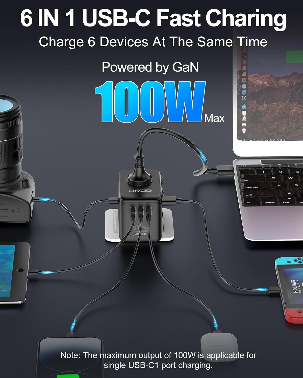 Universal Travel Adapter 100W GaN Fast Charger in One for Europe UK US | 5 USB C/A Ports + 2500W AC Outlet, For MacBook iPhone iPad Laptop Phone, International Power Adapter for 200+ Countries