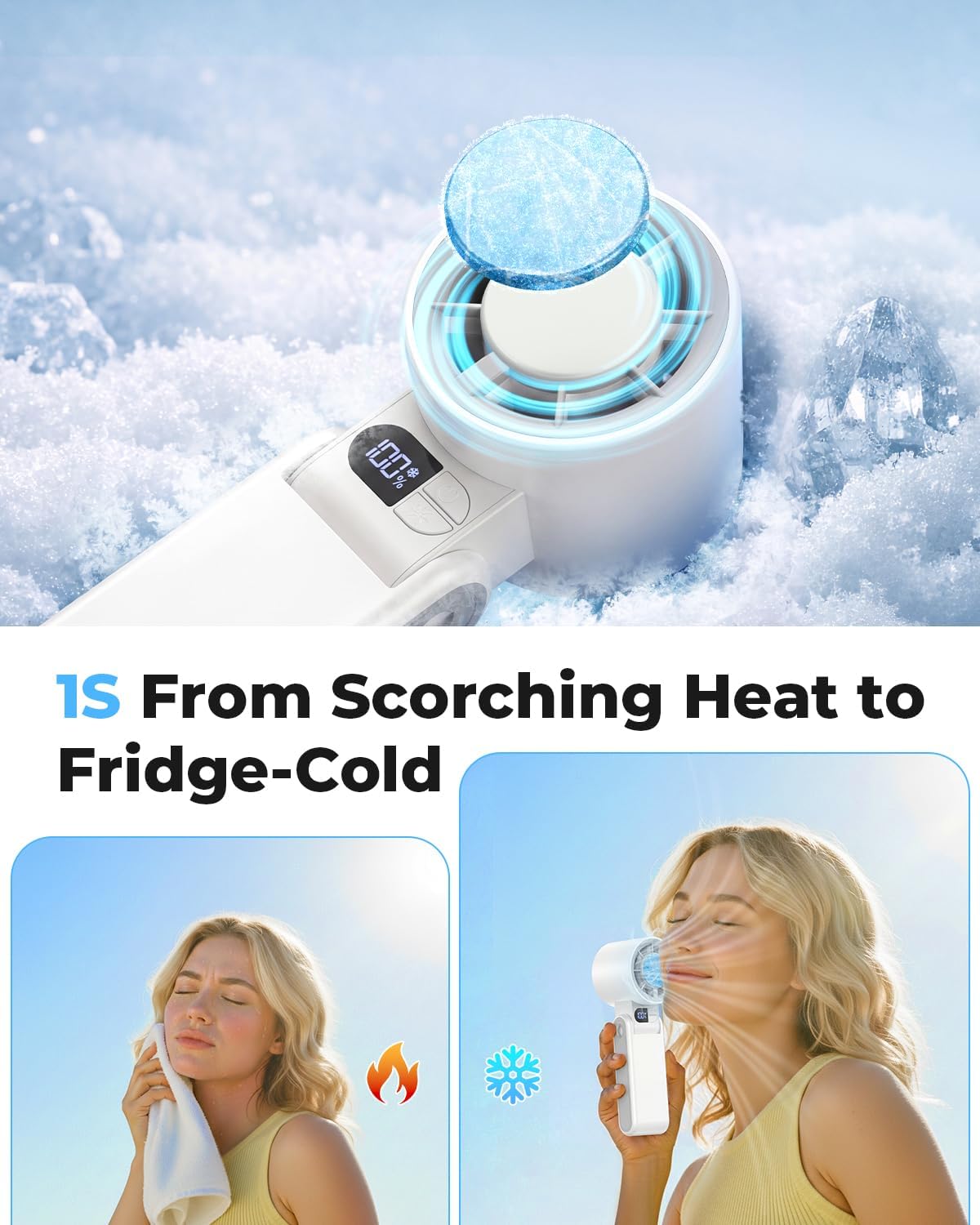 MORECORE Portable Handheld Fan with Ice Cooler, [Instant Chill to 50℉] Birthday Gifts for Men Mom Women Grandma Her Hot Flash, 5000mAh Cooling Fan, Camping Beach Cruise Travel Essentials 2026
