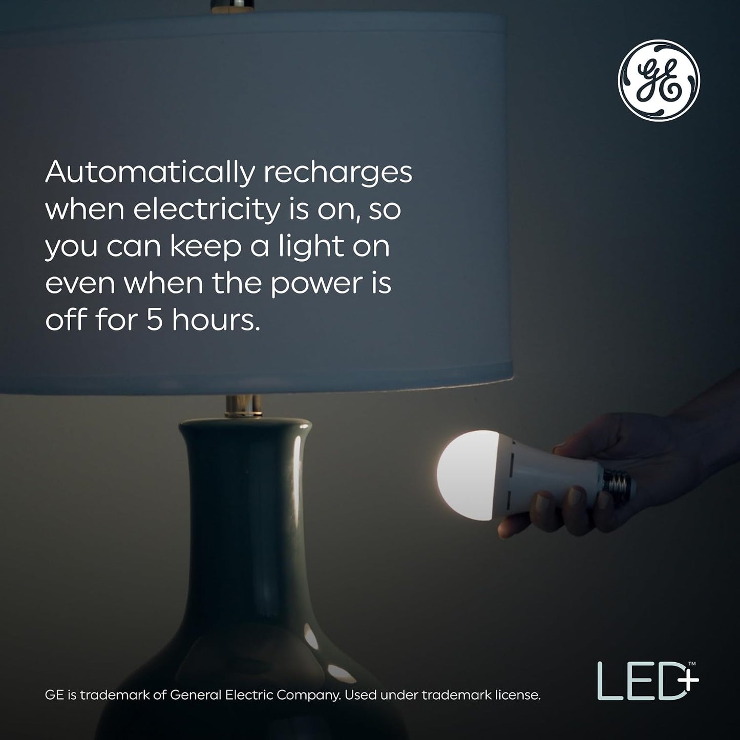 GE LED+ Battery Backup Emergency Light Bulbs A21, 3 Colors, 2 Pack | Stays on during power outages, built-in rechargeable battery, 3 color temperatures, A21 LED, flashlight mode, emergency ready